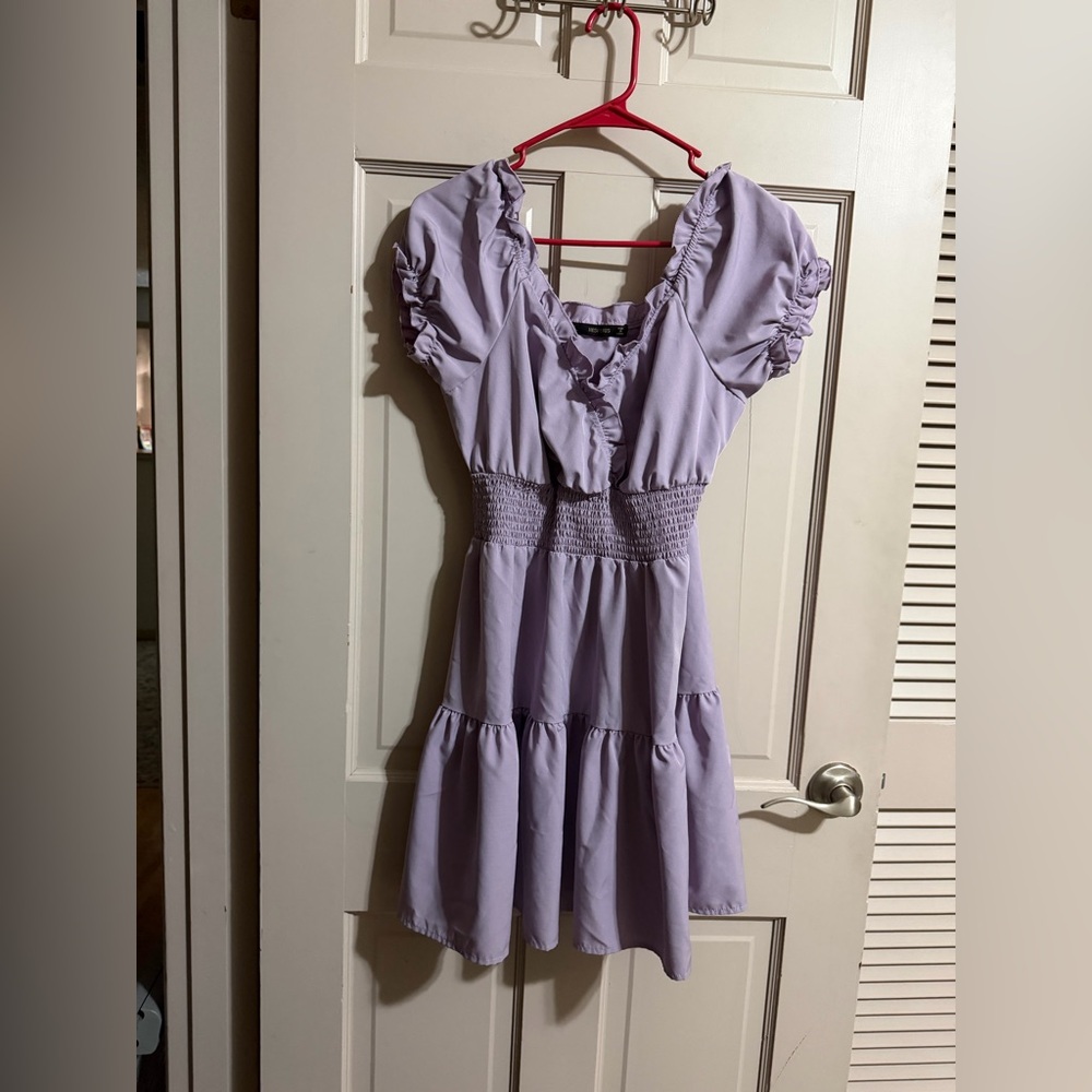 Women’s Hesperus Purple Ruffle Dress Puffed Sleeves Size Large